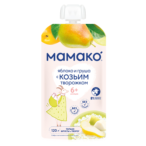 Мамако пюре яблоко и груша с козьим творожком 120 гр