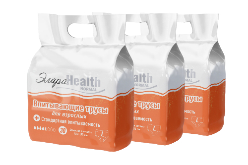Набор из 3-х уп. Подгузники-трусики для взрослых (впитывающие трусы) ЭлараHealth Normal L, 30шт