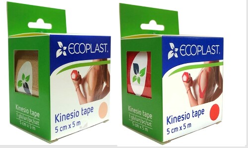 Набор из 2х уп. Ecoplast кинезио тейп 5смх5м: бежевый + красный