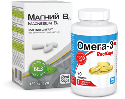 Набор Омега-3 Realcaps №90 капс + Магний В6 №180 капс со скидкой 10%