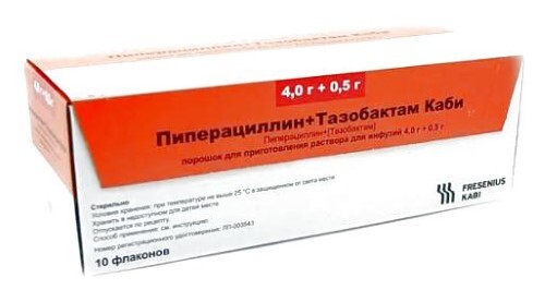 Купить Пиперациллин+тазобактам каби 4000 мг + 500 мг порошок для приготовления раствора флакон 10 шт. цена