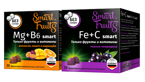 Набор SMART FRUITS FE+C СМАРТ 30шт. пастилки жевательные + SMART FRUITS MG+B6 СМАРТ 30шт. пастилки жевательные