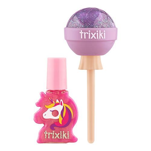 Trixiki набор/блеск для губ цвет сиреневый 9 гр+лак для ногтей водорастворимый розовое золото 7 мл/