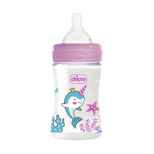 CHICCO WELL-BEING БУТЫЛОЧКА ДЛЯ КОРМЛЕНИЯ СОСКА СИЛИКОНОВАЯ 0+ 150МЛ/РОЗОВЫЙ