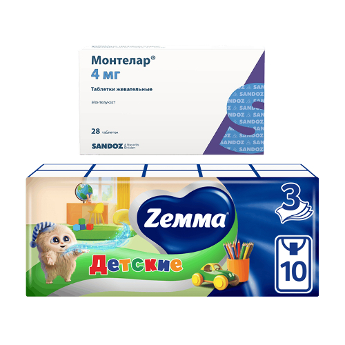 Набор Монтелар 4 мг 28 шт + Zemma платки носовые детские N10Х10 со скидкой