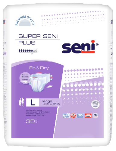 Купить Seni super plus подгузники для взрослых размер large обхват талии 100-150 30 шт. цена