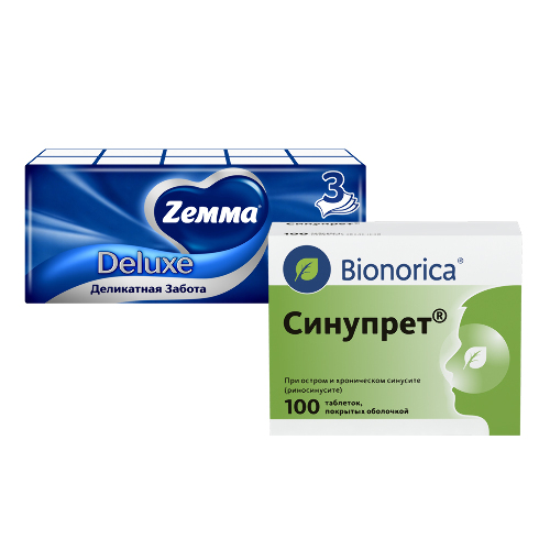 Набор Синупрет таблетки № 100 + Zemma платки носовые N10Х10 со скидкой