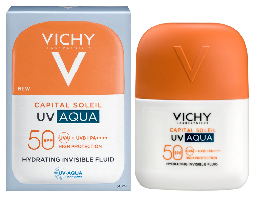 Vichy capital soleil флюид для лица солнцезащитный увлажняющий невидимый uv aqua spf50 50 мл