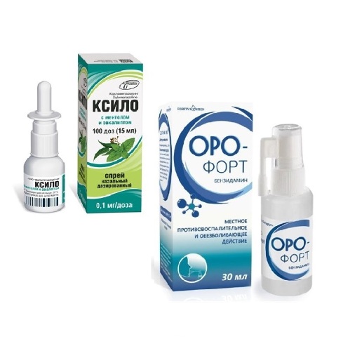 Набор из 2х средств HASICO: ОРО-ФОРТ 0,0015/МЛ 30МЛ ФЛАК СПРЕЙ ОТ БОЛИ В ГОРЛЕ+ КСИЛО С МЕНТОЛОМ И ЭВКАЛИПТОМ 0,1МГ/ДОЗА 15 МЛ