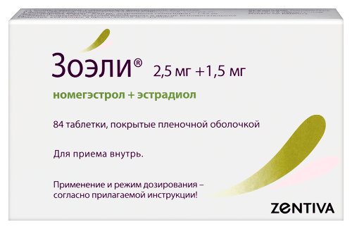 Зоэли 2,5 мг + 1,5 мг 84 шт. таблетки, покрытые пленочной оболочкой