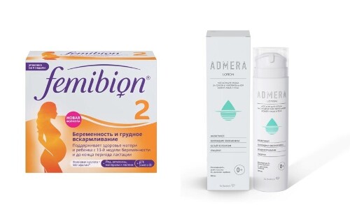 Набор Адмера лосьон для ухода за сухой и чувст кожей младенцев и взрослых + Фемибион 2 №28 табл со скидкой
