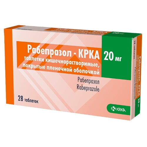 Рабепразол-крка 20 мг 28 шт. таблетки кишечнорастворимые , покрытые пленочной оболочкой