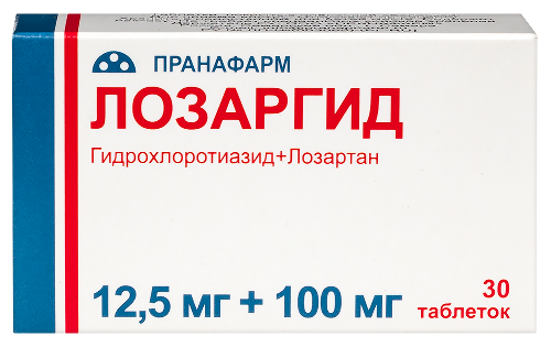 Лозаргид 12,5 мг+100 мг 30 шт. таблетки, покрытые пленочной оболочкой