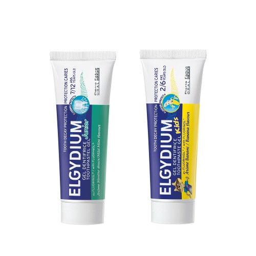 Набор ЭЛЬГИДИУМ ЗУБНАЯ ПАСТА-ГЕЛЬ ДЛЯ ВЗРОСЛЫХ И ДЕТЕЙ TOOTH DECAY PROTECTION JUNIOR MILD MINT FLAVOIR 50МЛ + ЭЛЬГИДИУМ ЗУБНАЯ П