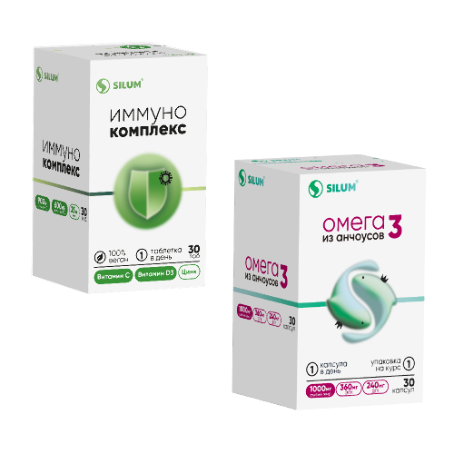 НАБОР ОМЕГА 3 РЫБИЙ ЖИР 1000МГ ИЗ АНЧОУСОВ ВИТ ЭНД МИН N30 КАПС ПО 1456МГ + Витамин c+витамин d3+цинк иммунокомплекс silum 30 шт