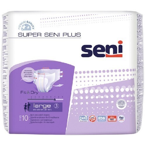 Seni super plus подгузники для взрослых размер large обхват талии 100-150 10 шт.