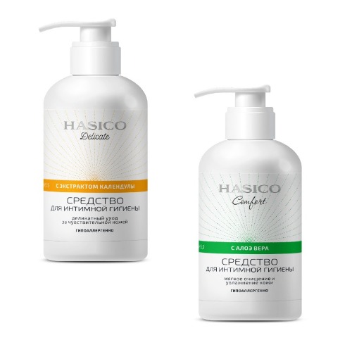 Набор средств для интимной гигиены HASICO: delicate с экстрактом календулы 250 мл и comfort  с алоэ вера 250 мл по  спец. цене