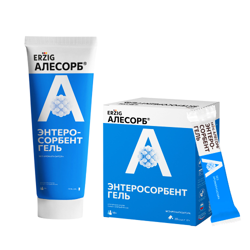 Набор Erzig Алесорб гель в тубе без вкуса 230 г + Алесорб гель стики 20 шт. без вкуса