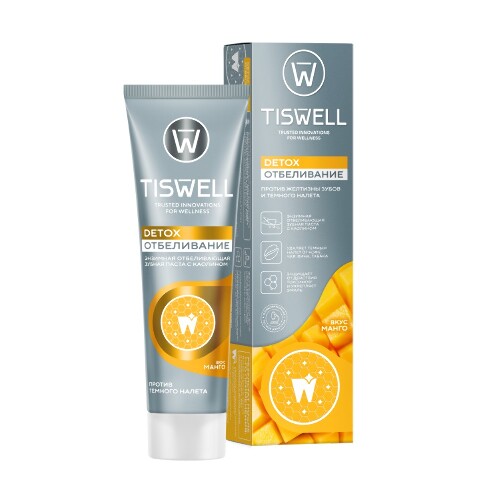 Tiswell зубная паста энзимная отбеливающая с каолином вкус манго 110 гр
