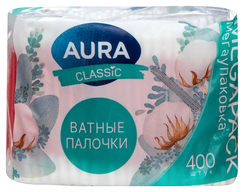 Aura палочки ватные 400 шт./пакет/