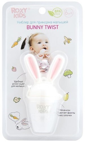Купить Roxy-kids ниблер для прикорма bunny twist 6+/розовый цена