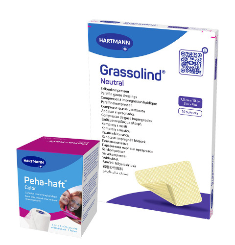 Набор Гразолинд 7.5 см х 10 см, 10 шт + Peha-haft® Color white/Пеха-хафт колор белый, бинт когезивный эластичный фиксирующий 6 см x 4м