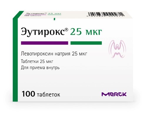 Эутирокс 25 мкг 100 шт. таблетки