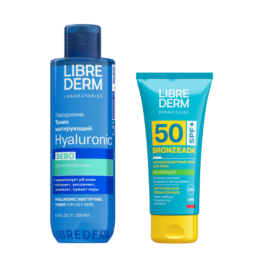 Набор Librederm Бронзиада крем матирующий SPF50 + тоник для жирной кожи
