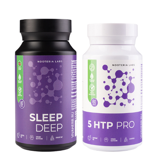 Набор из 1 уп. NOOTERIA LABS СЛИП ДИП N80 КАПС ПО 740МГ+1 уп. NOOTERIA LABS 5HTP PRO (5-ГИДРОКСИТРИПТОФАН) N60 КАПС ПО 260МГпо с