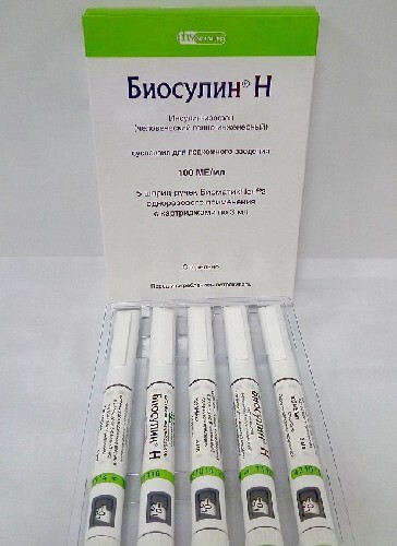 Биосулин н 100 ЕД/мл 5 шт. картридж+шприц-ручка суспензия для подкожного введения исполнение картридж+шприц-ручка биоматикпен 2 3 мл