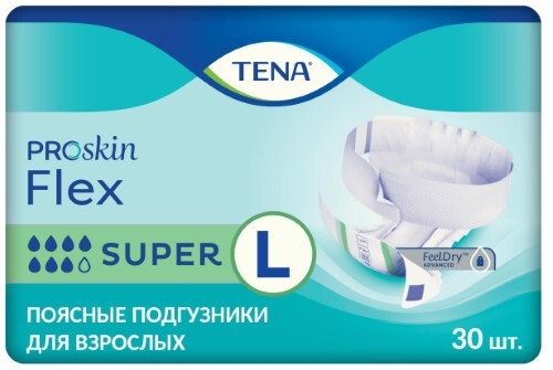 Купить TENA FLEX SUPER ПОДГУЗНИКИ ДЛЯ ВЗРОСЛЫХ L ОБХВАТ ТАЛИИ/БЕДЕР ДО 120СМ N30 цена