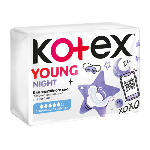 Kotex young night прокладки для девочек ночные 6 шт.