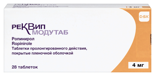 Реквип модутаб 4 мг 28 шт. таблетки пролонгированного действия, покрытые пленочной оболочкой