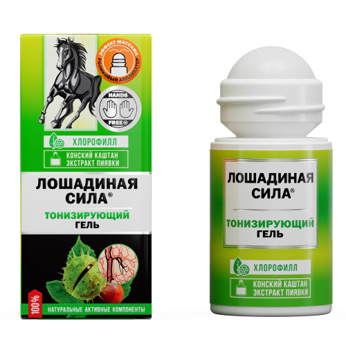 Лошадиная сила гель тонизирующий с конским каштаном и экстрактом пиявки 90 мл/роликовый аппликатор