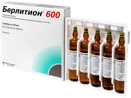 Берлитион 600 25 мг/мл концентрат для приготовления раствора 24 мл ампулы 5 шт.