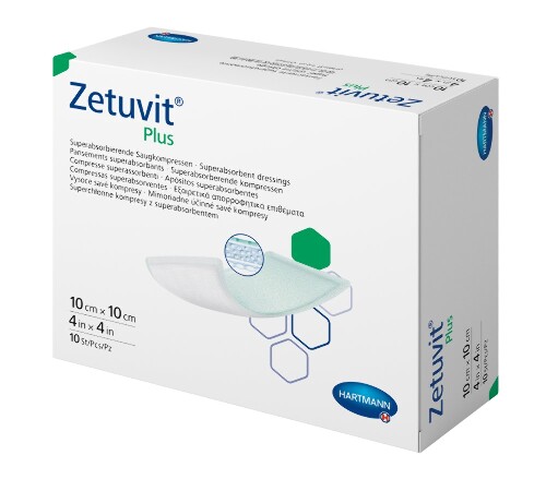ПОВЯЗКА ZETUVIT PLUS/ЦЕТУВИТ ПЛЮС 10Х10СМ N10 СУПЕРАБСОРБИРУЮЩАЯ СТЕРИЛЬНАЯ