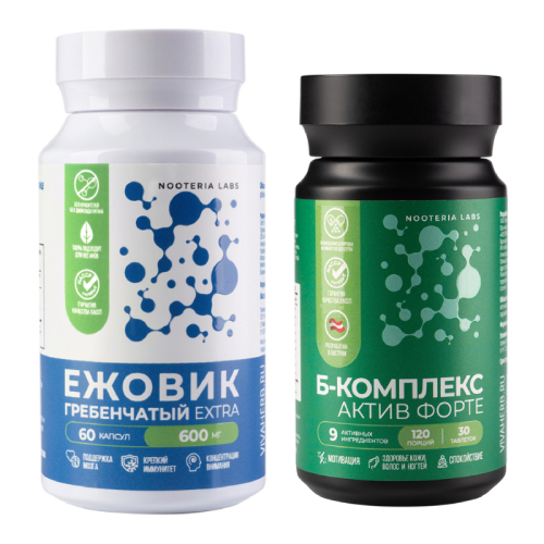 Набор из 1 уп.    NOOTERIA LABS Б-КОМПЛЕКС АКТИВ ФОРТЕ N30 ТАБЛ ПО 549МГ +1 уп. NOOTERIA LABS ЕЖОВИК ГРЕБЕНЧАТЫЙ EXTRA N60 КАПС 