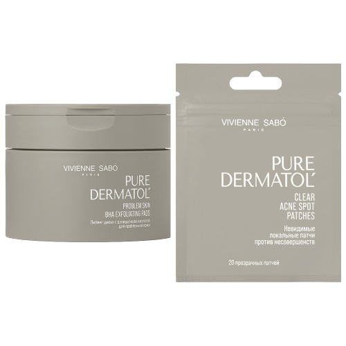 Набор Vivienne sabo pure dermatol пилинг-диски с салициловой кислотой для проблемной кожи n30 + патчи против несовершенств невидимые локальные n20