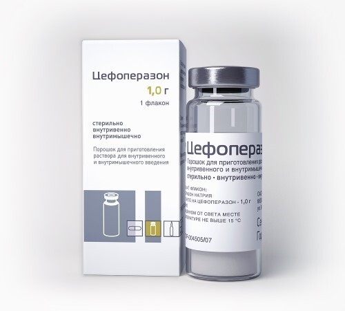Цефоперазон 1000 мг порошок для приготовления раствора для внутривенного и внутримышечного введения флакон