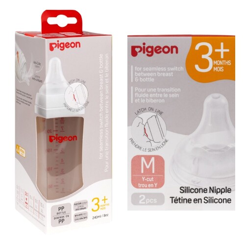 Набор Pigeon  Бутылочка для кормления полипропилен 3+ 240 Мл + Pigeon Соска силикон для Бутылочки для кормления 3+/М N2