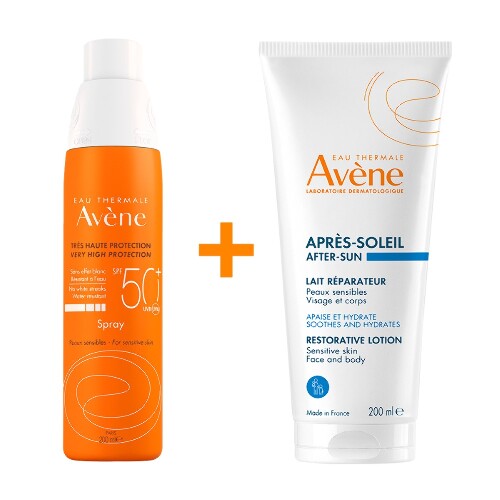 Набор AVENE СПРЕЙ СОЛНЦЕЗАЩИТНЫЙ SPF50+ 200МЛ + AVENE ЛОСЬОН ПОСЛЕ ЗАГАРА ВОССТАНАВЛИВАЮЩИЙ 200МЛ