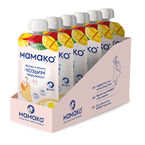 Набор из 6 уп. МАМАКО пюре яблоко и манго с козьим творожком 120г