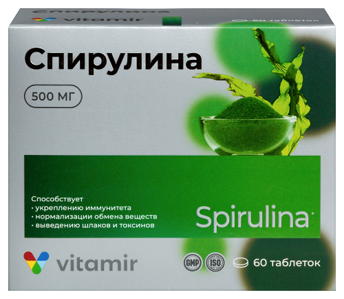 Купить Витамир спирулина 500 мг 60 шт. таблетки массой 509 мг цена