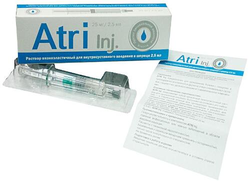 Купить Atri inj раствор вязкоэластичный для внутрисуставного введения 2,5 мл 1 шт. шприц цена
