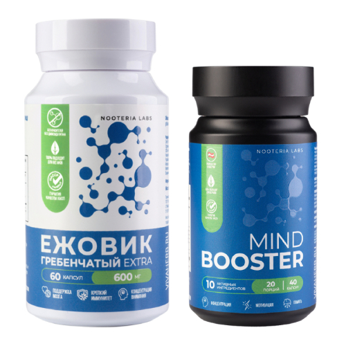 Набор из 1 уп. NOOTERIA LABS МАИНД БУСТЕР N40 КАПС ПО 520МГ+1 уп. NOOTERIA LABS ЕЖОВИК ГРЕБЕНЧАТЫЙ EXTRA N60 КАПС ПО 650МГ по сп