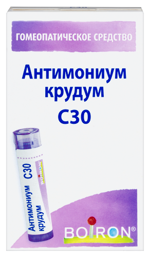 Купить Антимониум крудум c30 гомеопатический монокомпонентный препарат минерально-химического происхождения 4 гр гранулы гомеопатические цена