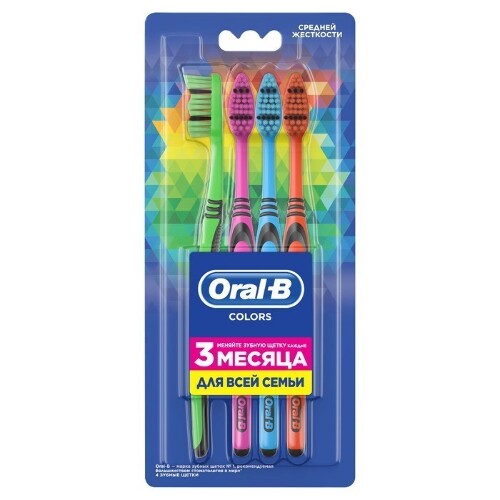 Oral-b зубная щетка colors 4 шт./средняя/