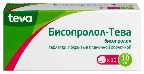 Бисопролол-тева 10 мг 30 шт. таблетки, покрытые пленочной оболочкой