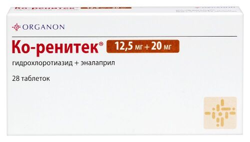 Ко-ренитек 12,5 мг + 20 мг 28 шт. таблетки - цена 616.30 руб., купить в интернет аптеке в Нижнем Новгороде Ко-ренитек 12,5 мг + 20 мг 28 шт. таблетки, инструкция по применению