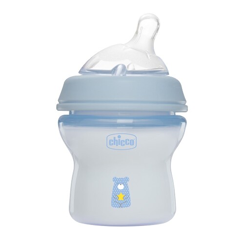 Chicco natural feeling бутылочка для кормления соска силиконовая наклонная 0+ 150 мл/голубая